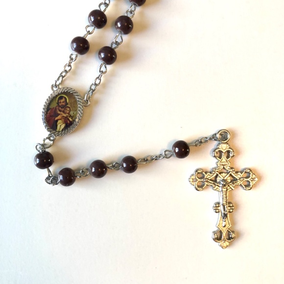 Rosary Beads - Brown and Silver - Picture 1 of 5